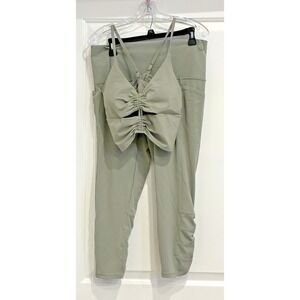 Athleta Salutation Stash Pocket II Cinch 7/8 Tight 1x & Matching Bra Top Sage XL